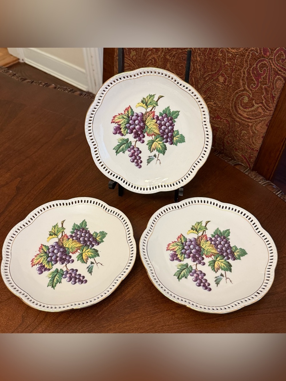 3 Vintage Schumann Arzberg Germany Porcelain Reticulated Berries Plates